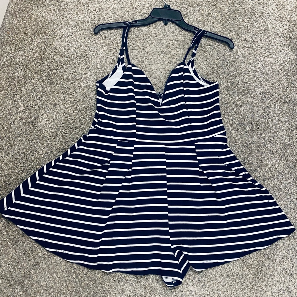 Brand New XL Blue Striped Romper Super Stretchy
